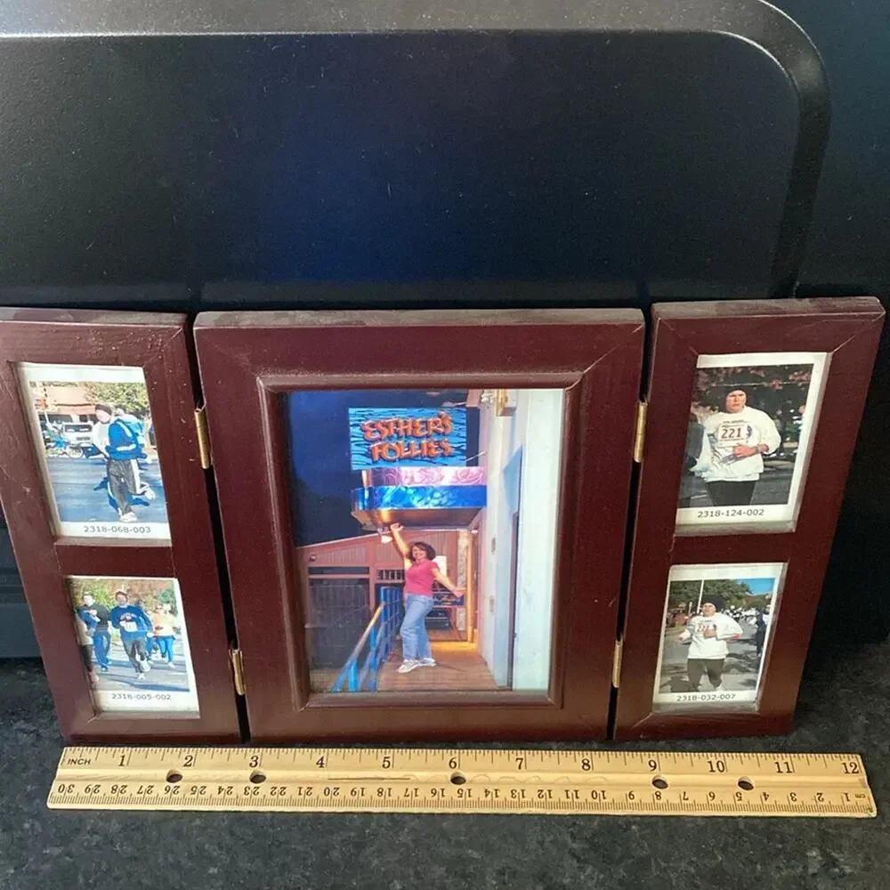 Dark brown‎ wood Tri fold frame for multiple mini photographs